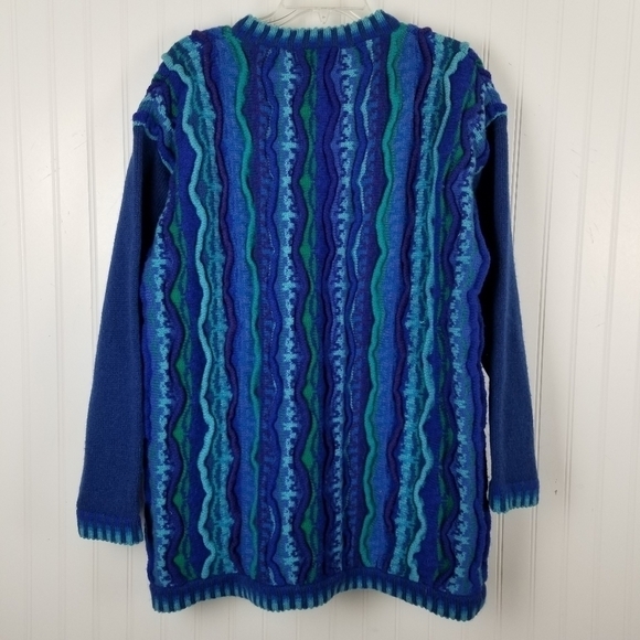 Tulchan Men's Coogi Style Vintage Wool Cardigan Sweater 3D Blue Green Size S/M - Picture 8 of 14
